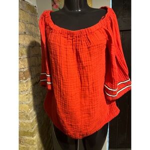 Michael Stars Red Braided Arm Detail Top